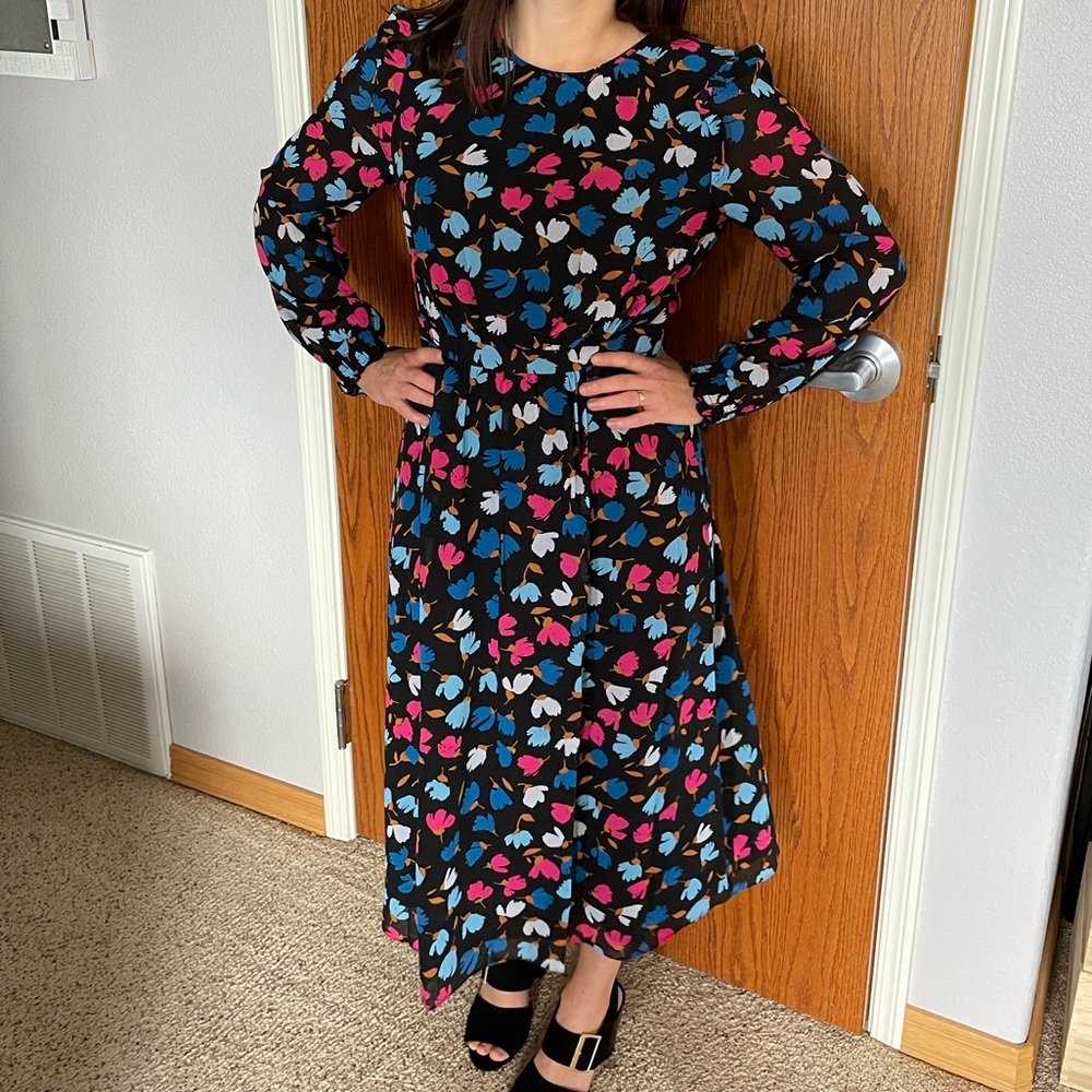 J. Crew Floral Midi Dress - Black, Blue, Pink
